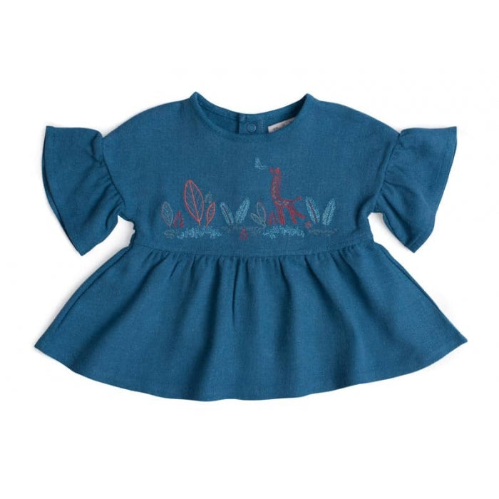 Moulinroty Babette geborduurde blauwe blouse Sous mon baobab Maat 98
