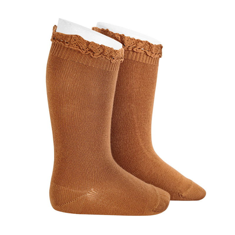 condor kniekousen met kant cinnamon 4 maat 24/26