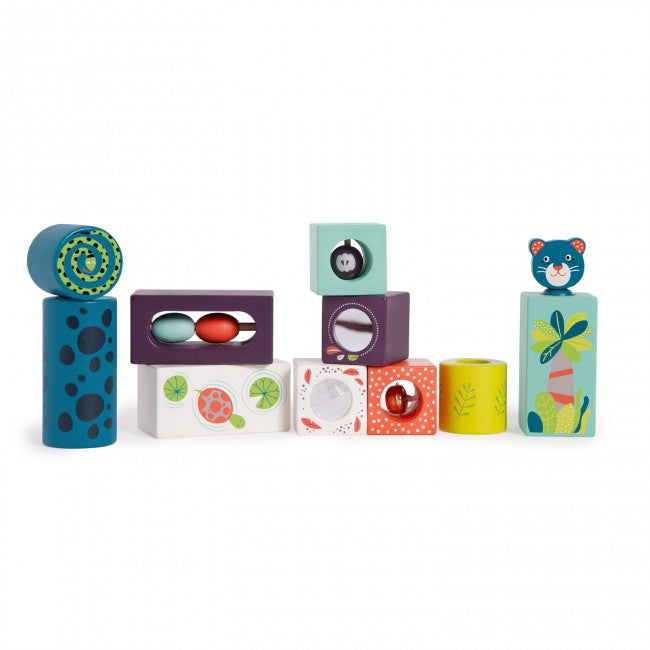 Moulin Roty stack up activity cubes dans la jungle 1+