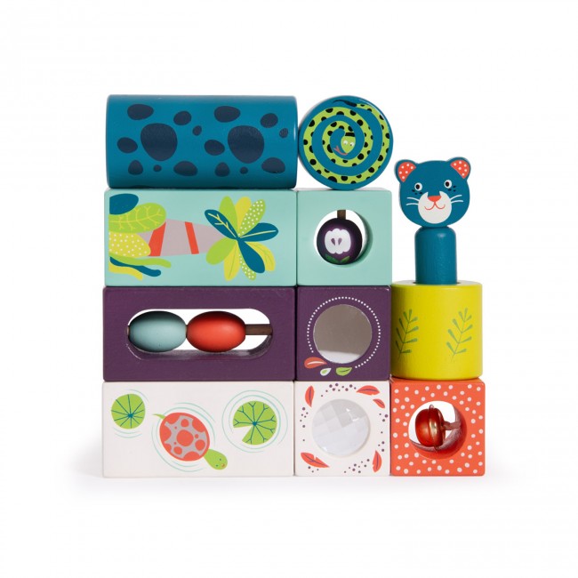 Moulin Roty stack up activity cubes dans la jungle 1+